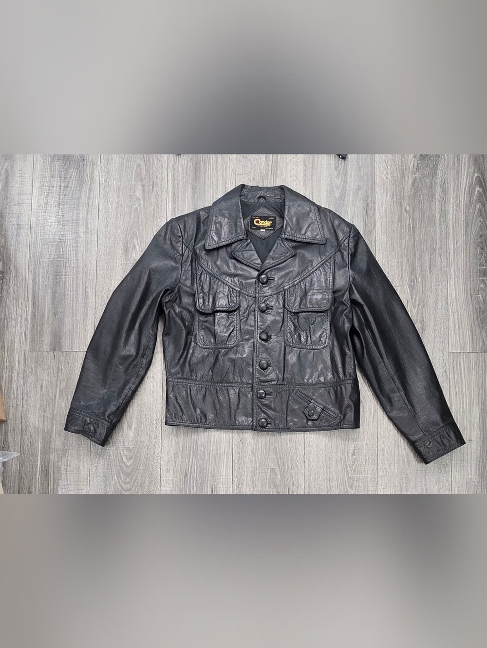 Vintage Condor International Black Leather Jacket Men’s 44 70s 80s Korea.